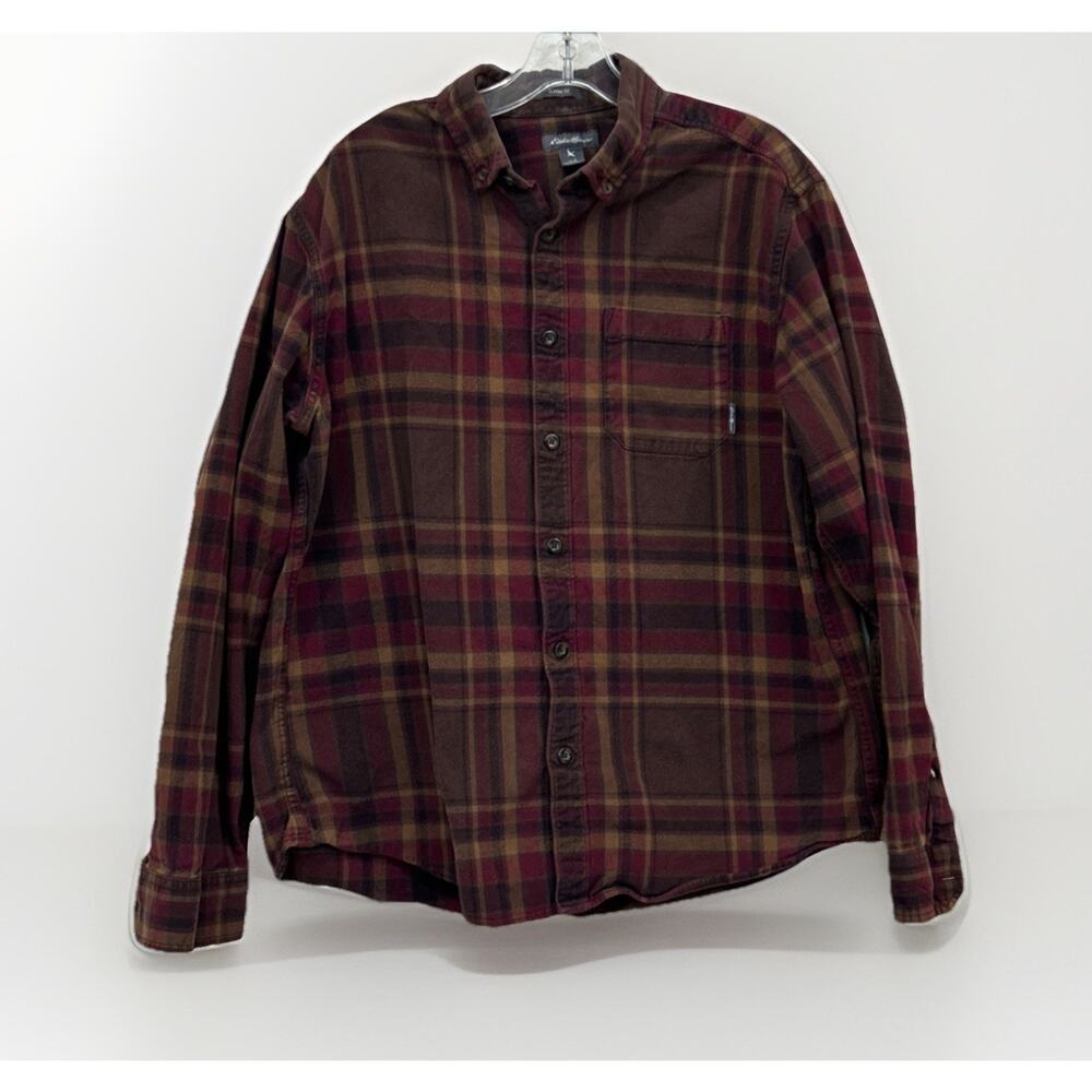 Eddie Bauer Men’s Plaid 100% Cotton Long Sleeve Button Shirt Size Large ￼